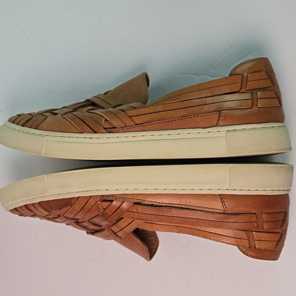 Frye lvy Camel Leather Huarache Woven Slip On Shoes White Soles Size 7.5 - Picture 8 of 11